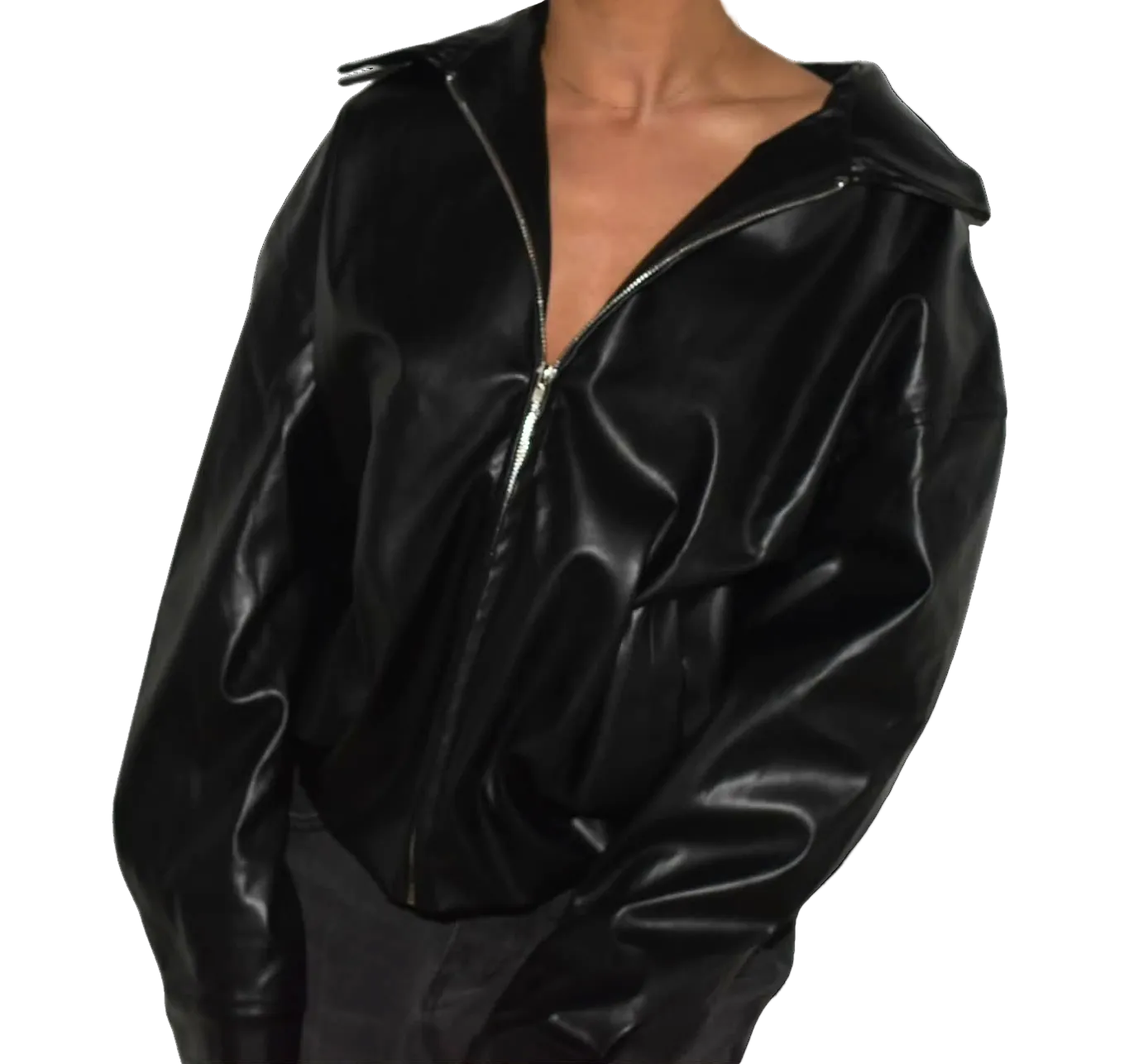 Classic Zip-Up Pleather Jacket