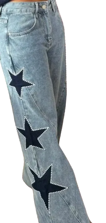 Star-Embellished Loose Straight  Jeans