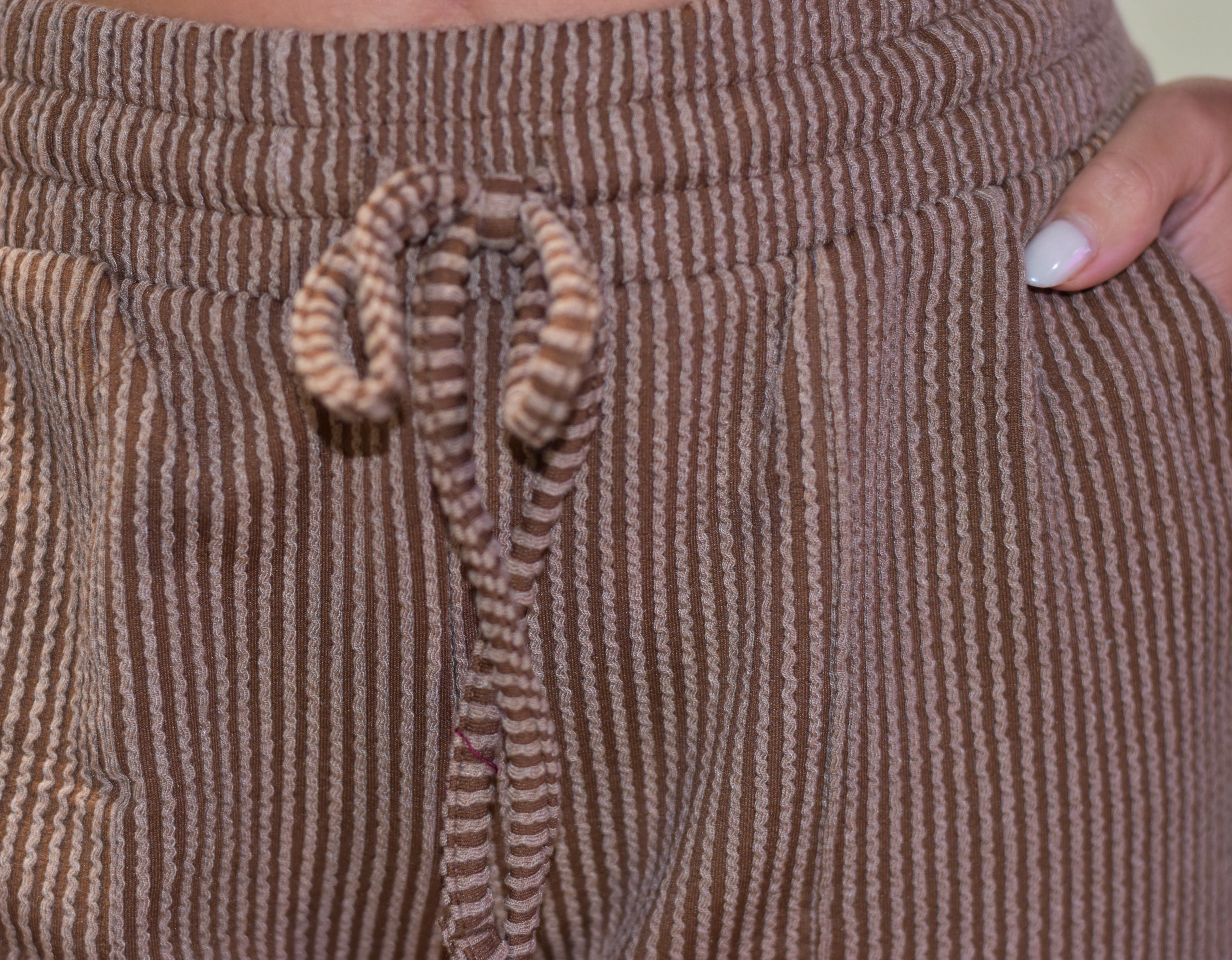 Brown Ribbed Short Sleeve Short Set
