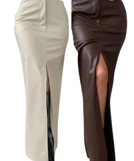High Slit Pleather Skirt