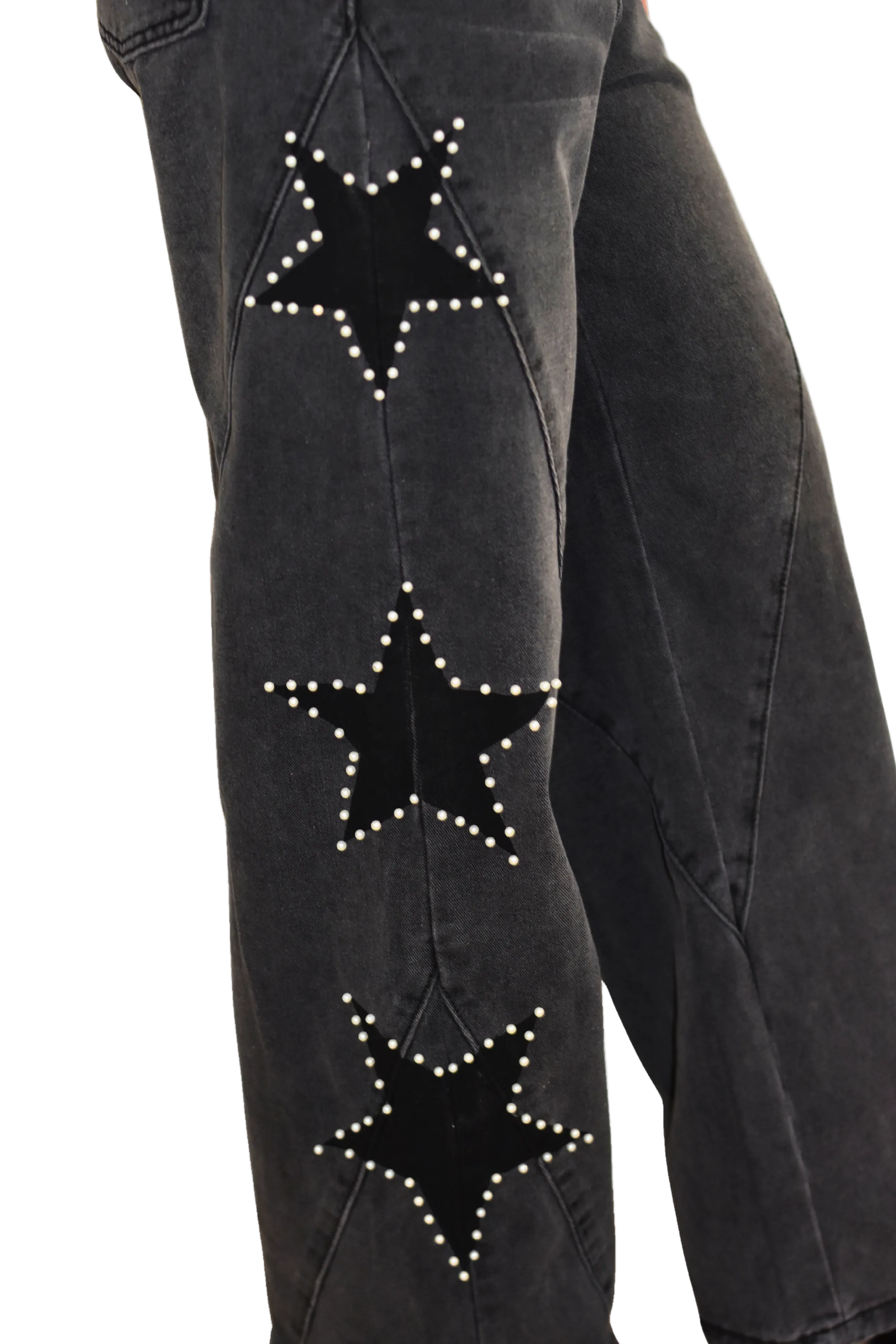 Star-Embellished Loose Straight  Jeans