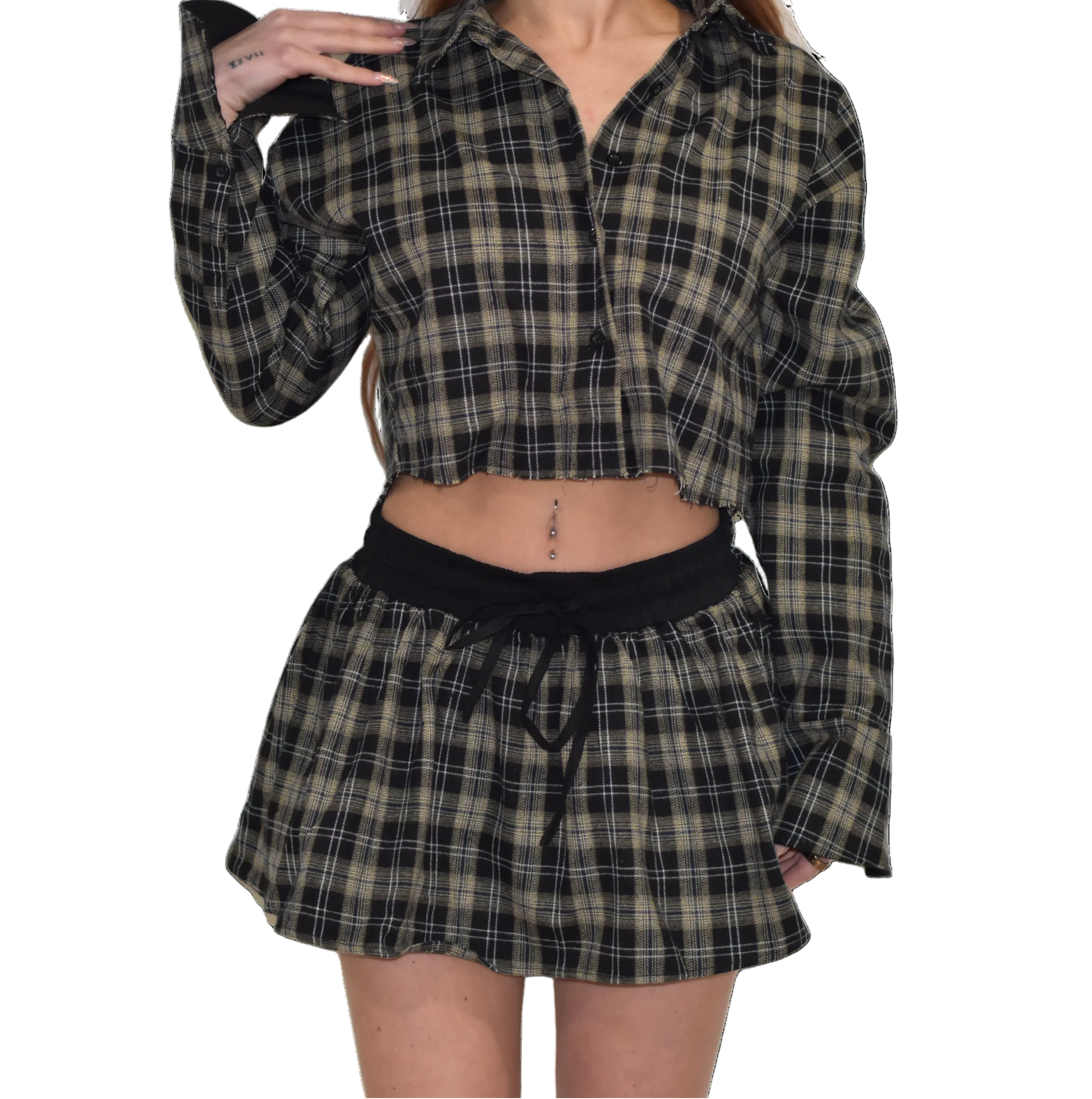 Plaid Button Down Top and Mini Skort Set